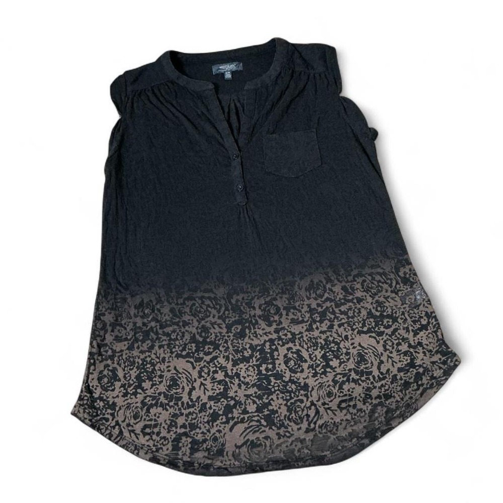 Silver Jeans Co Womens Black Ombre Floral Burnout Henley Tank Top SLT1400 M